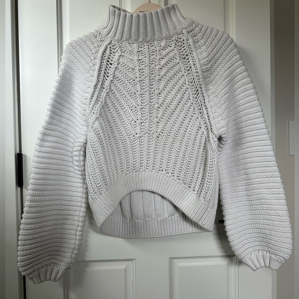 Free People Oversized Semi-Cropped White Knit Sweater